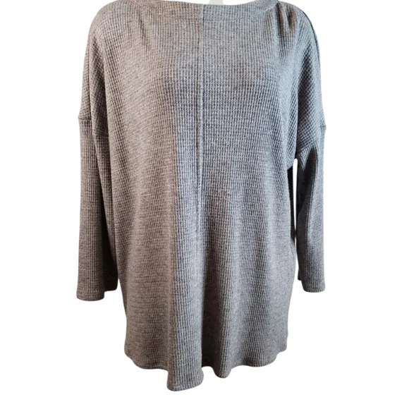 J. Jill Top Womens Gray L Tall Gray Thermal Waffle Knit Minimalistic Pullover - Picture 2 of 8